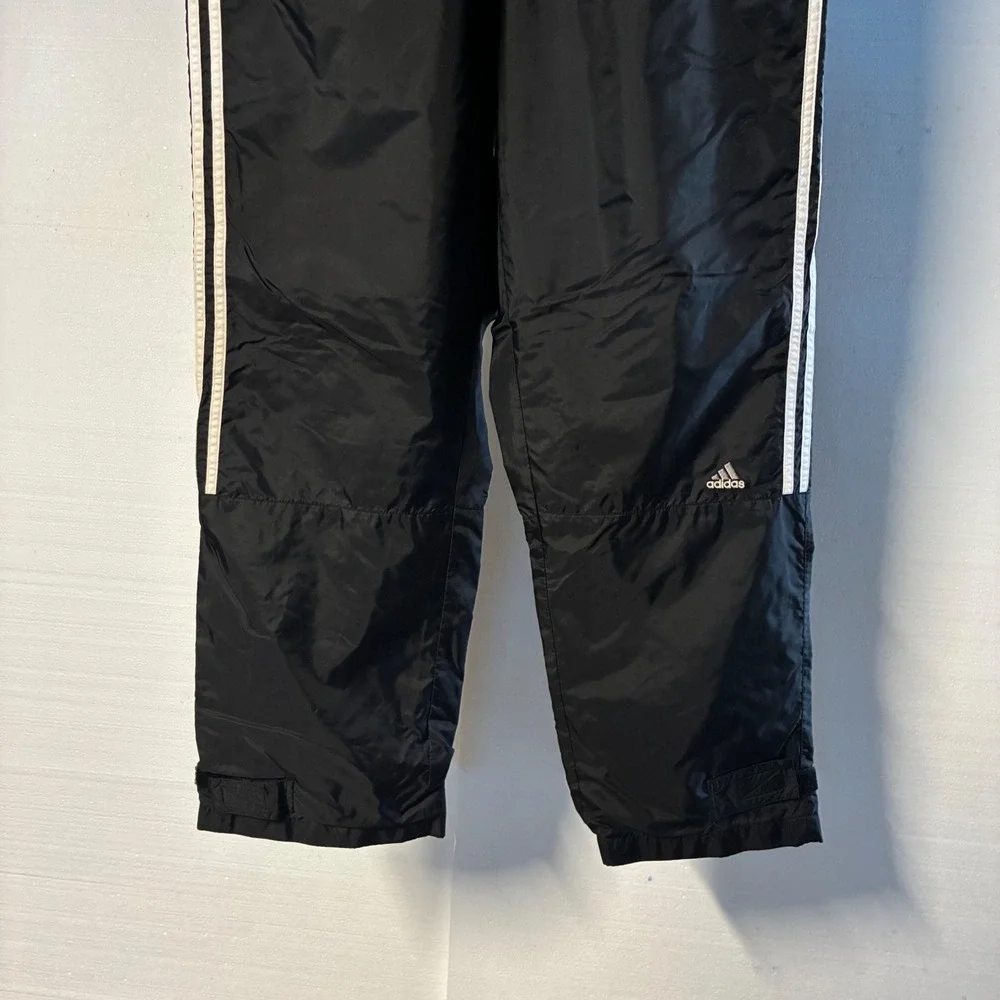 Adidas Vintage Black Nylon Track Pants XL Windbreaker 3-Stripe Baggy Joggers